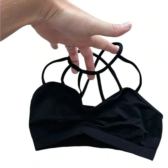 Black Strap Bandeau Crop Top, Size Small - Picture 3 of 4